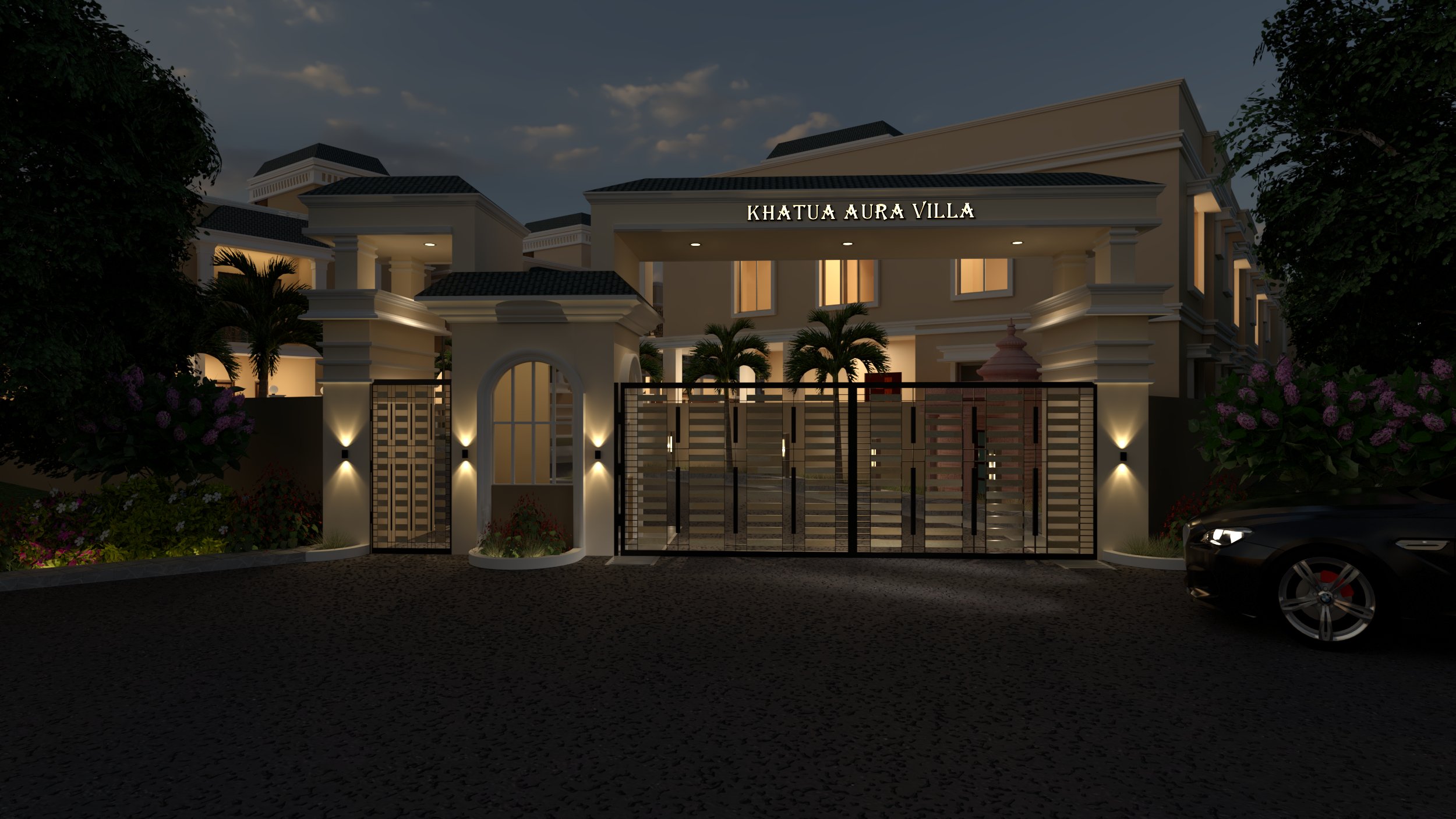 Khatua Aura Villa — Grand Entrance Night View